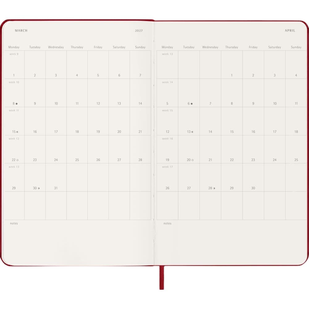 Moleskine Scarlet Red 2027 Large Hard Cover Weekly Planner Fourth Alternate Image