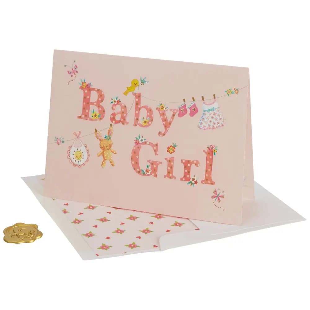 Clothesline Girl New Baby Card standing card