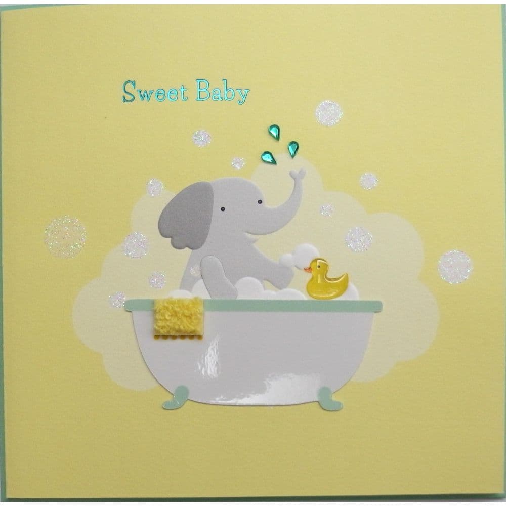 Elephant in Bath Tub Baby Congratulation Card Main Image