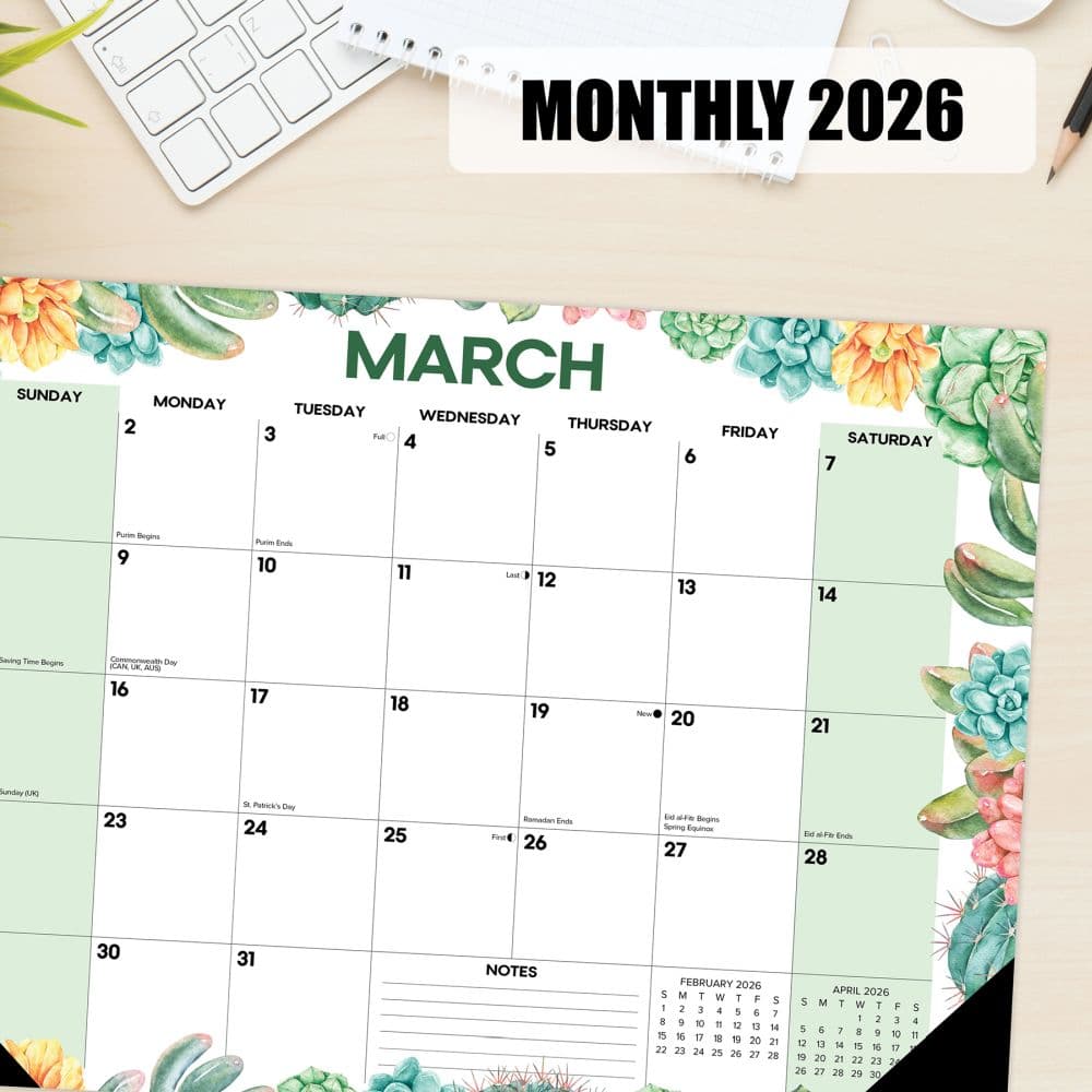 Succulents 17x12 2026 Large Desk Pad Third Alternate Image