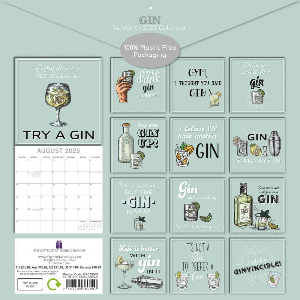 Gin 2025 Wall Calendar