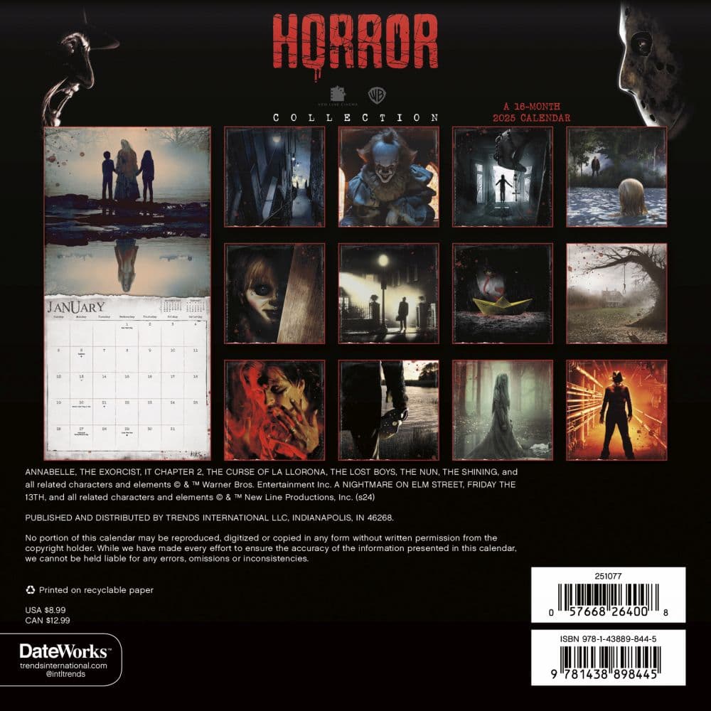 Horror Collection 2025 Mini Wall Calendar Alt1