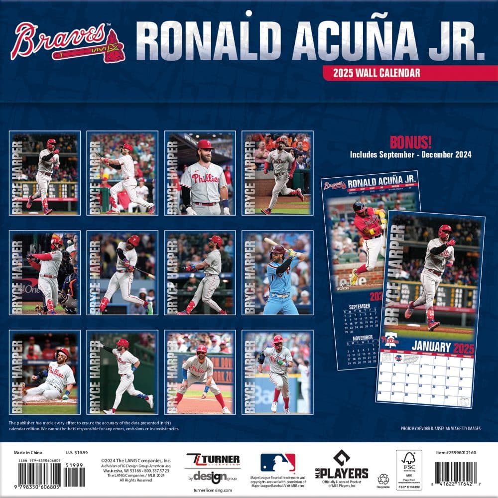 MLB Ronald Acuna Jr 2025 Wall Calendar First Alternate Image