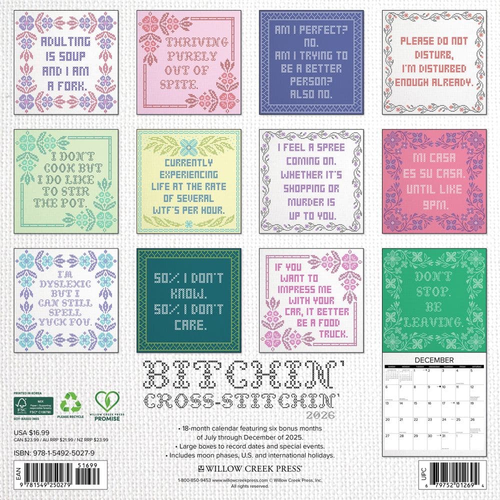 Bitchin Cross Stitchin 2026 Wall Calendar First Alternate Image