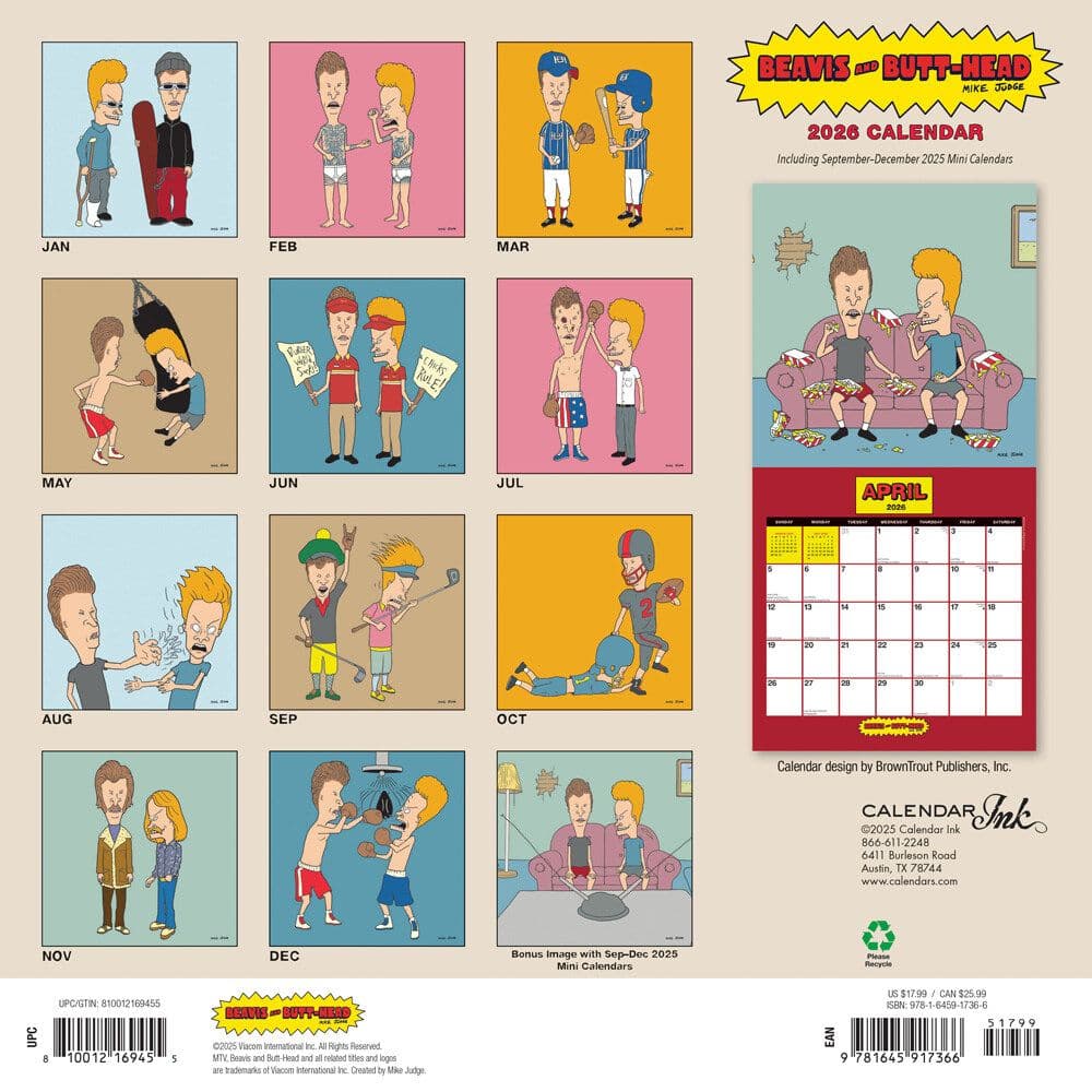 Beavis and Butt-head 2026 Wall Calendar First Alternate Image