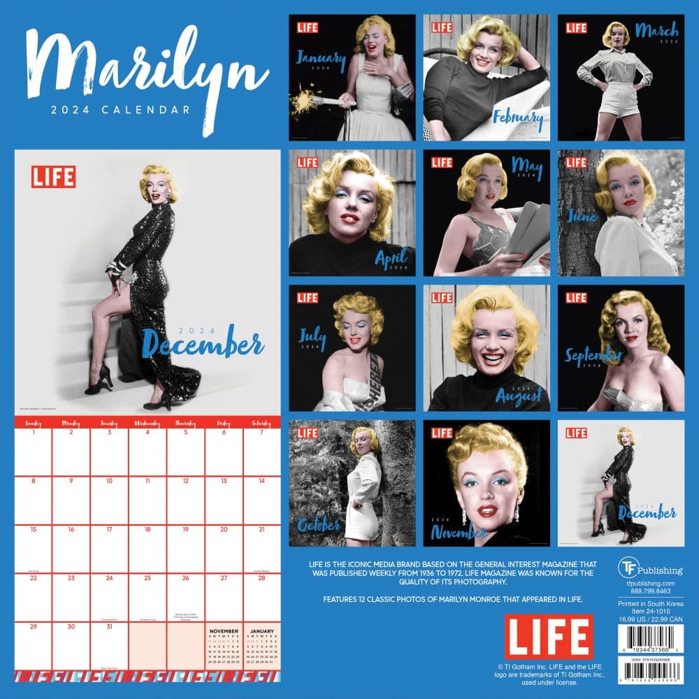 LIFE Marilyn Monroe 2024 Wall Calendar First Alternate Image width="1000" height="1000"