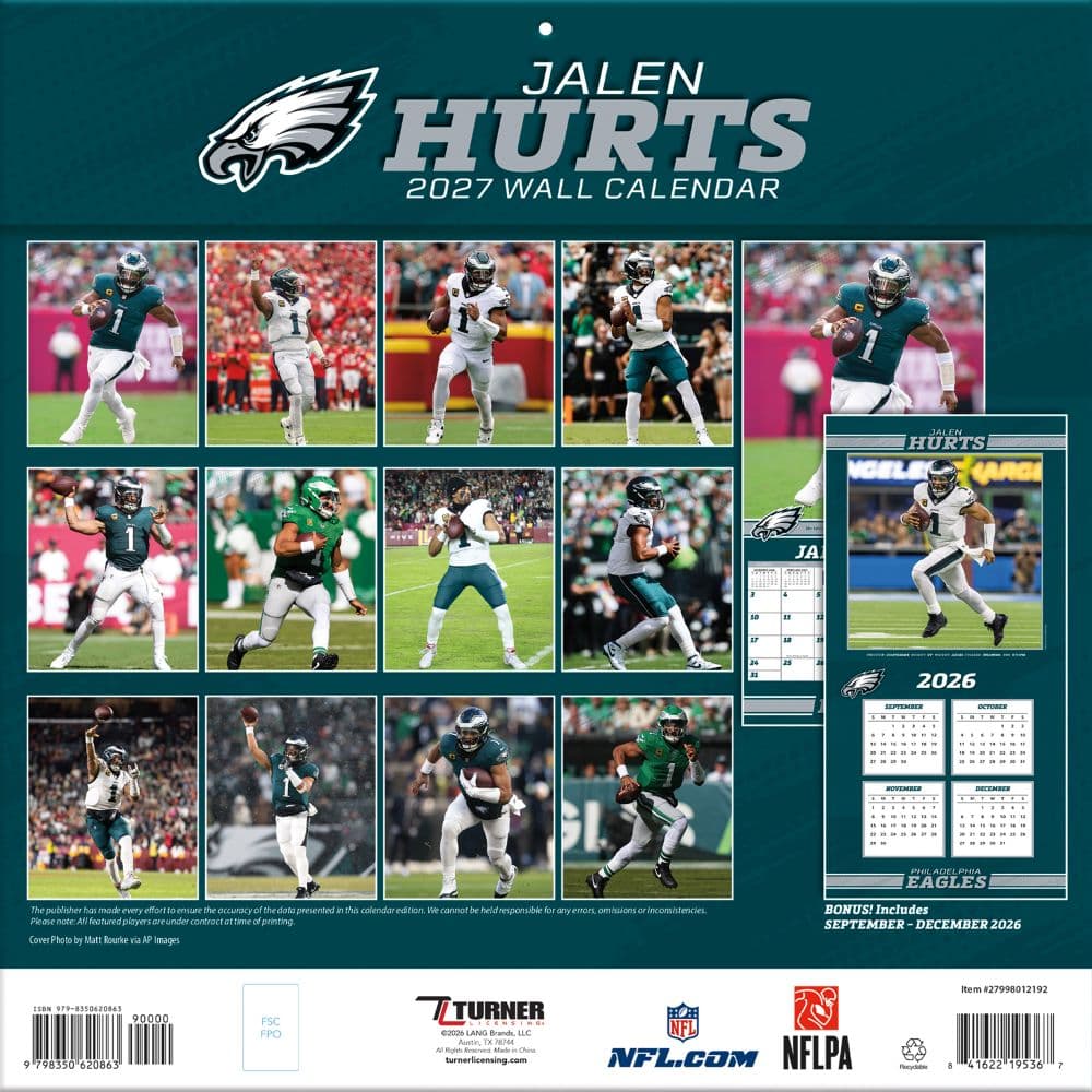 NFL Philadelphia Eagles Jalen Hurts 2027 Wall Calendar First Alternate Image