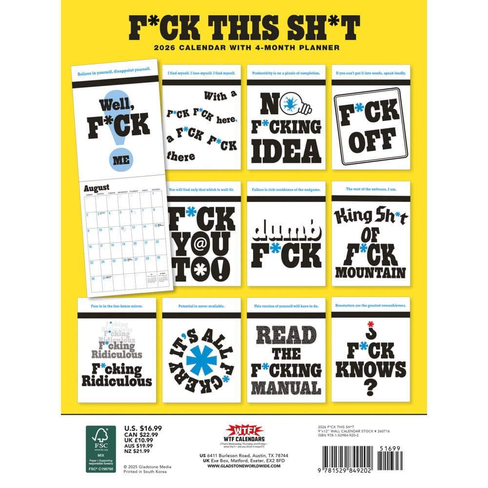 Fck This Shit 2026 Mini Wall Calendar First Alternate Image