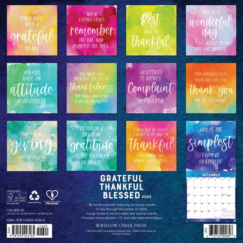 Grateful Thankful Blessed 2025 Wall Calendar First Alternate Image width="1000" height="1000"