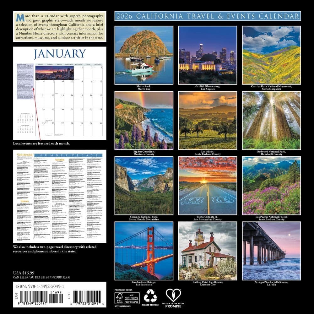 California Travel and Events 2026 Wall Calendar Second Alternate Image