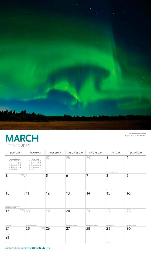 Northern Lights 2024 Wall Calendar March