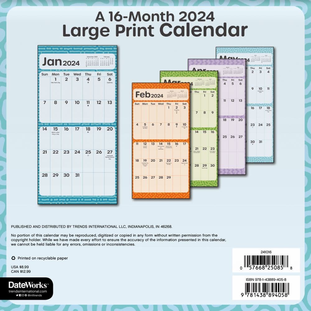 Large Print 2024 Mini Wall Calendar