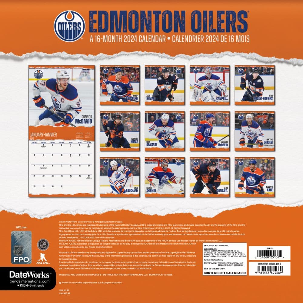 NHL Edmonton Oilers 2024 Wall Calendar Alt1