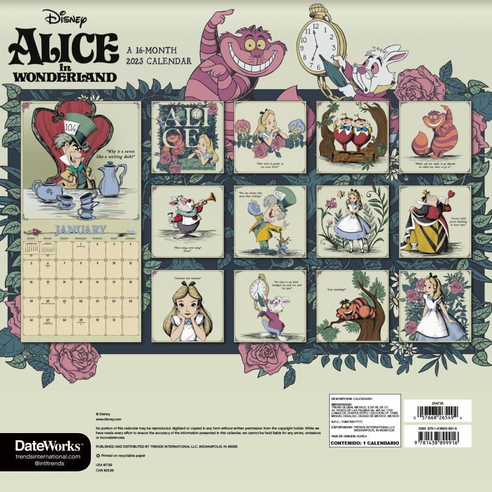 Disney Alice and Wonderland 2025 Wall Calendar Third Alternate Image width=&quot;1000&quot; height=&quot;1000&quot;