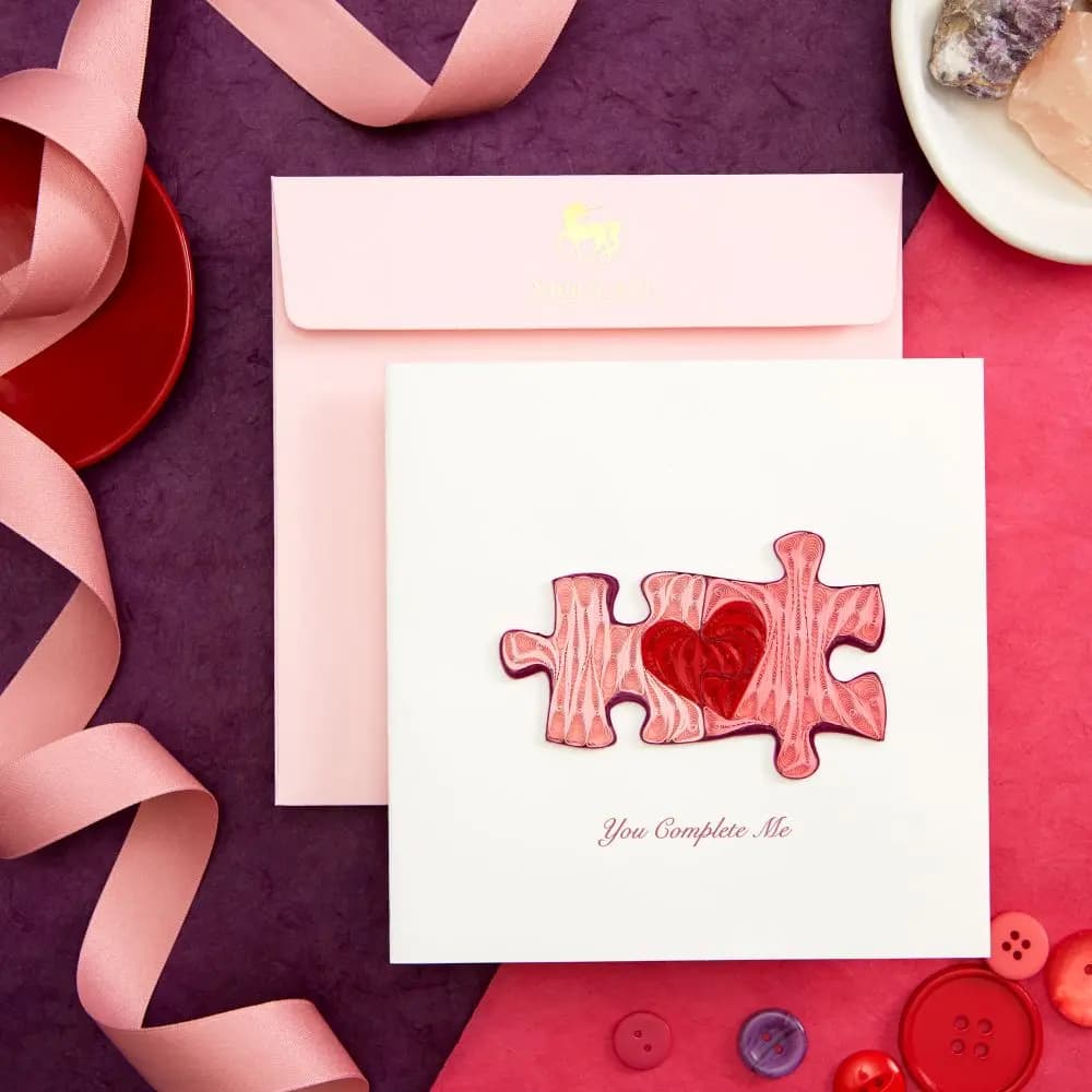 Puzzle Pieces Quilling Anniversary Card lifestyle