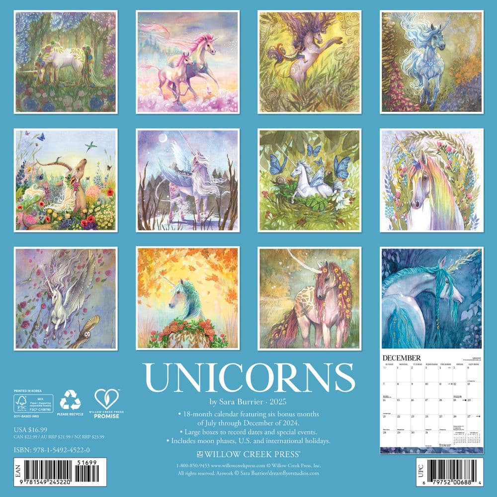 Unicorns Burrier 2025 Wall Calendar