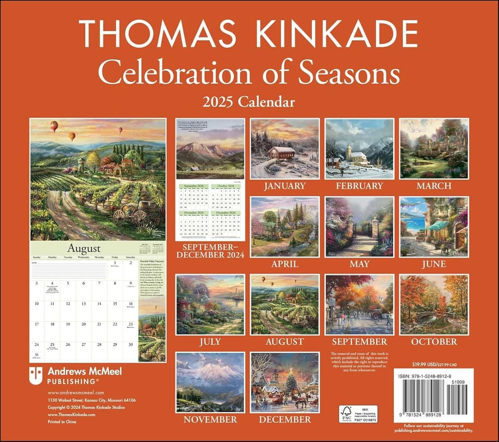 Kinkade Collectors Edition 2025 Wall Calendar Back Cover