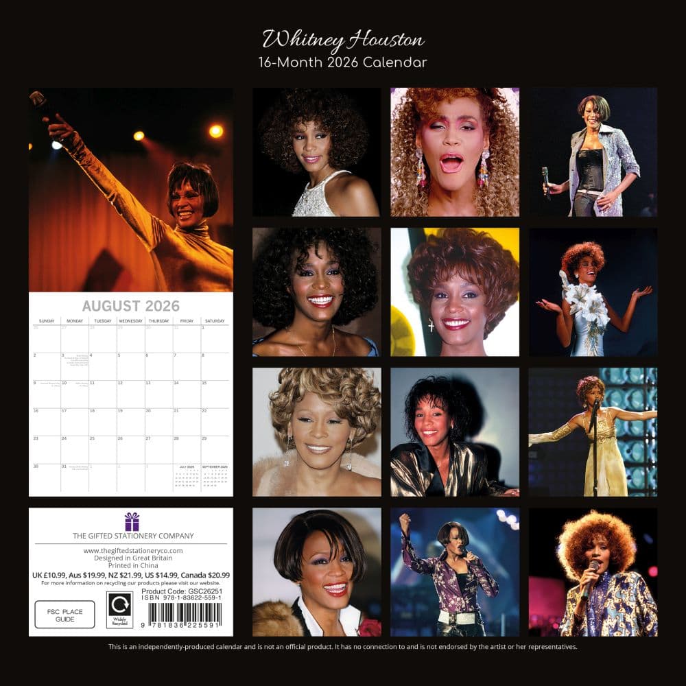 Whitney Houston 2026 Wall Calendar First Alternate Image