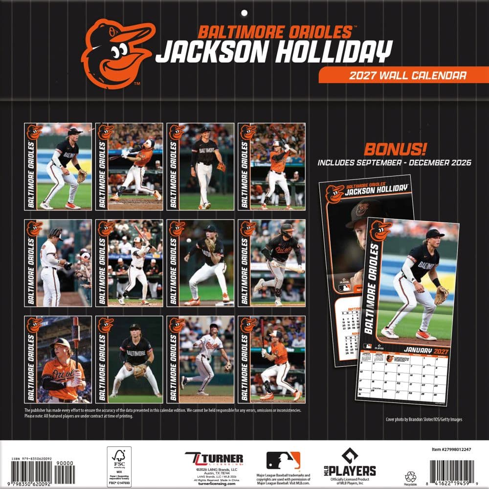 MLB Baltimore Orioles Jackson Holliday 2027 Wall Calendar First Alternate Image