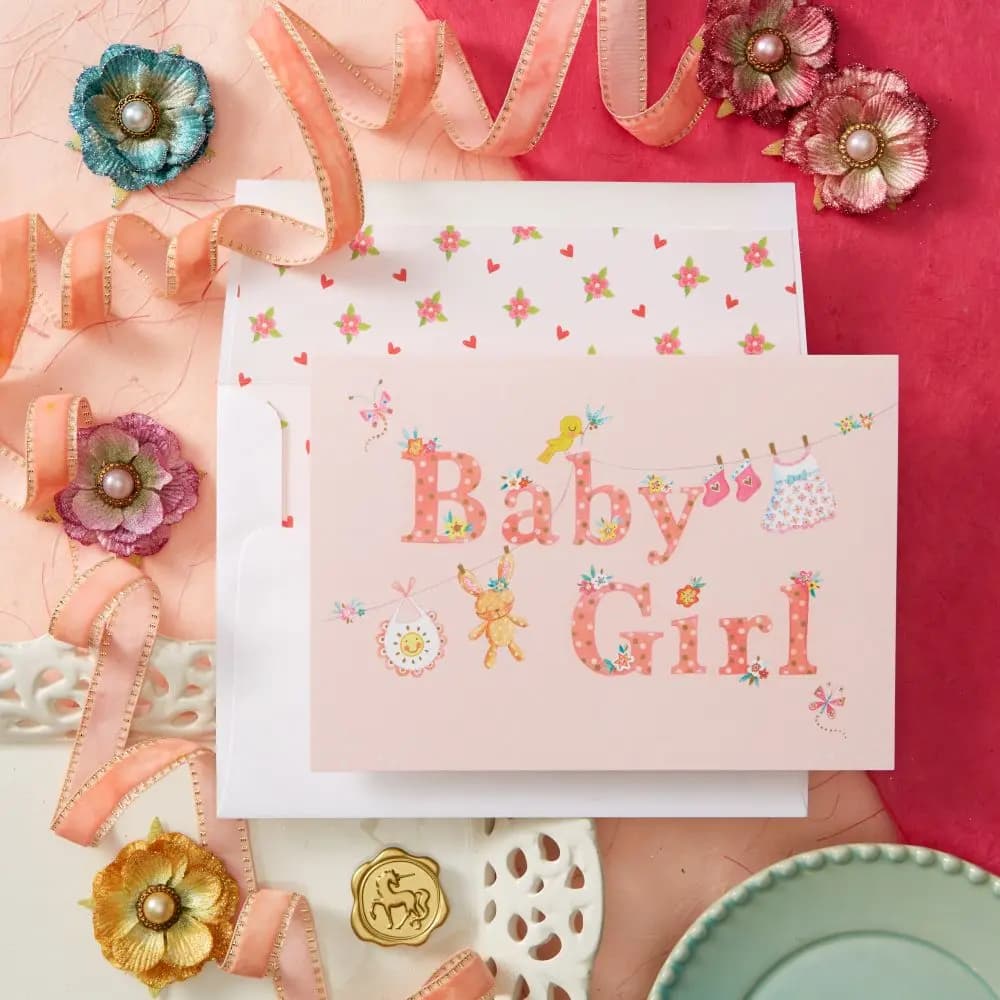 Clothesline Girl New Baby Card lifestyle
