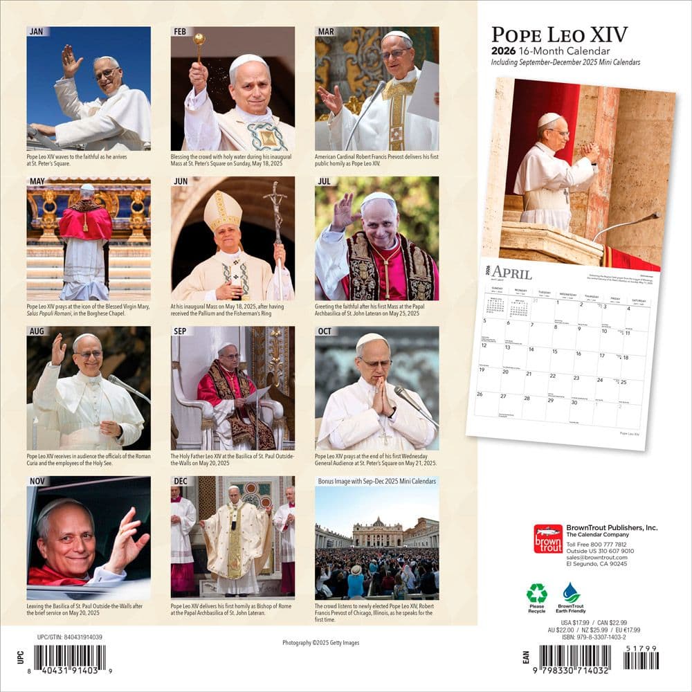 Pope Leo 2026 Wall Calendar First Alternate Image