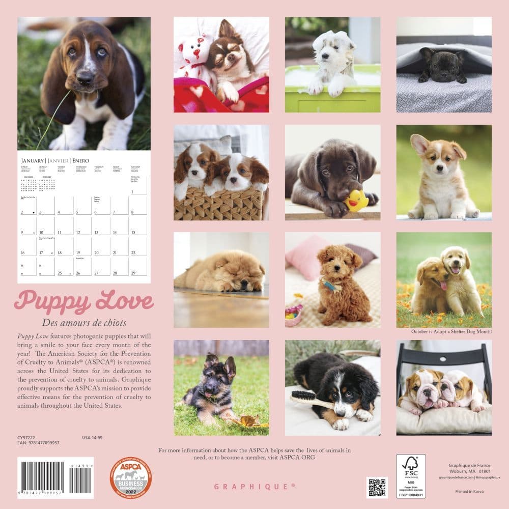 Puppy Love Aspca 2022 Wall Calendar - Calendars.com