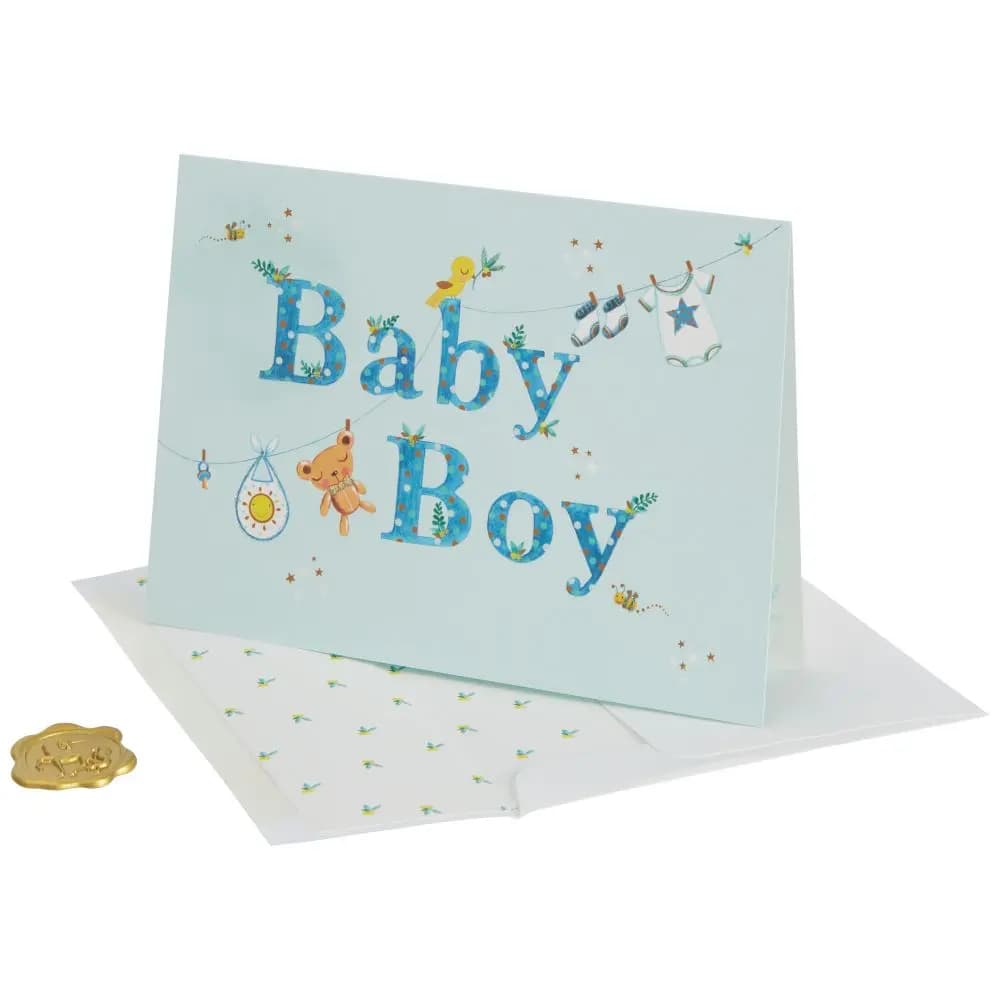 Clothesline Boy New Baby Card 3D