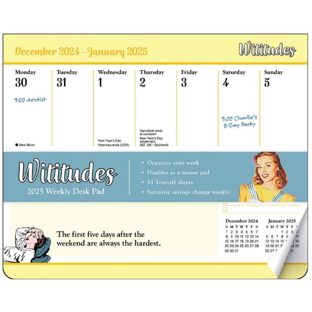 Wititudes 2025 Weekly Desk Pad Calendar