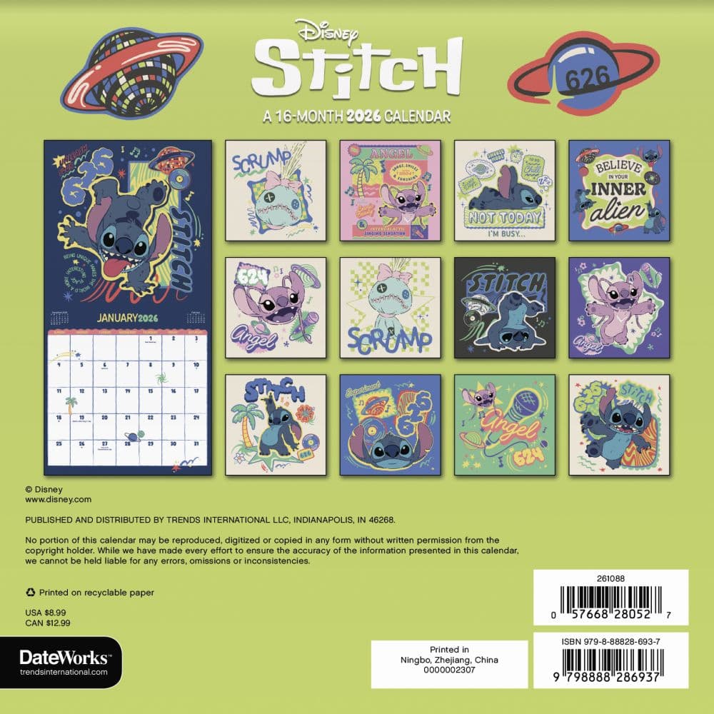 Disney Stitch 2026 Mini Wall Calendar