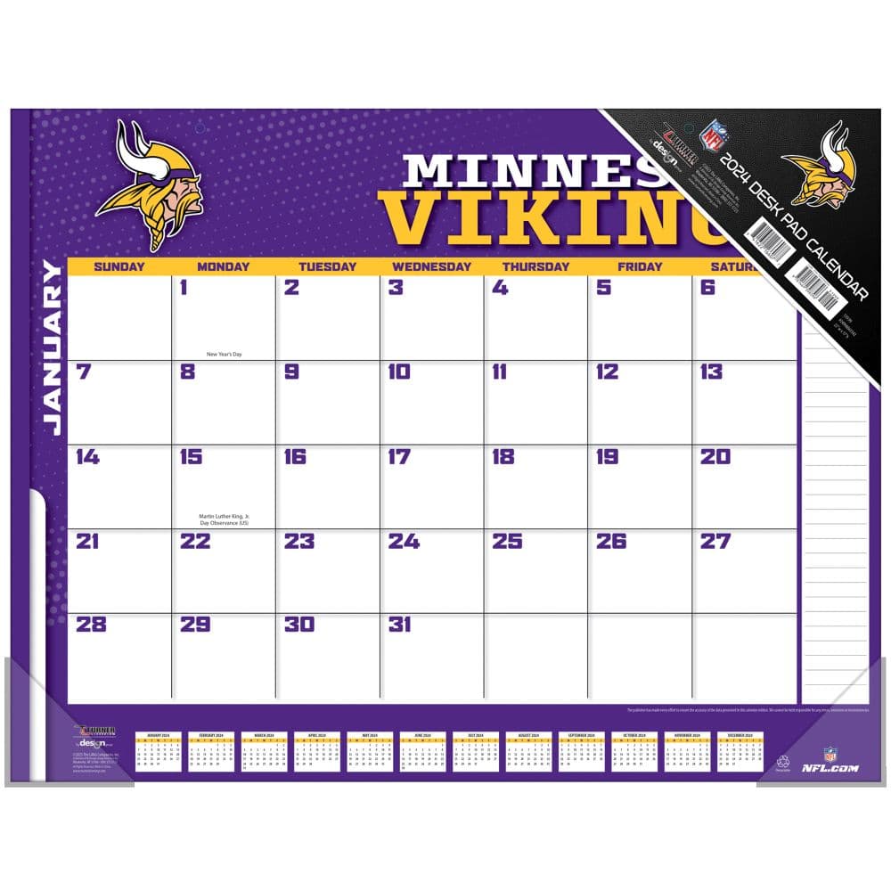 NFL Minnesota Vikings 22 x 17 2024 Desk Calendar