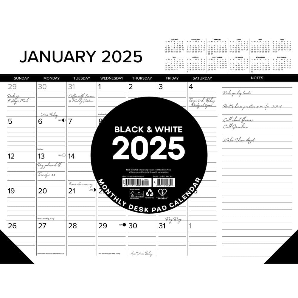 Black and White 2025 Desk Pad Main Product Image width=&quot;1000&quot; height=&quot;1000&quot;