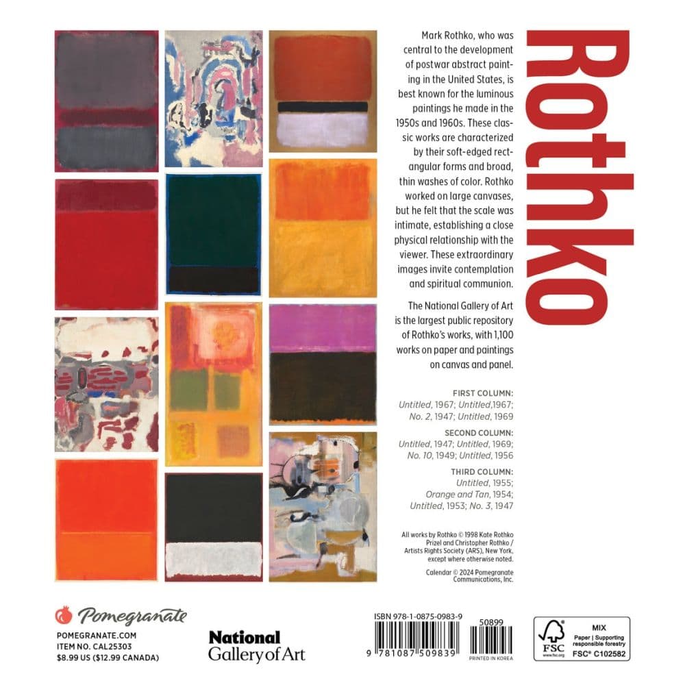 Rothko 2025 Mini Wall Calendar Alt1