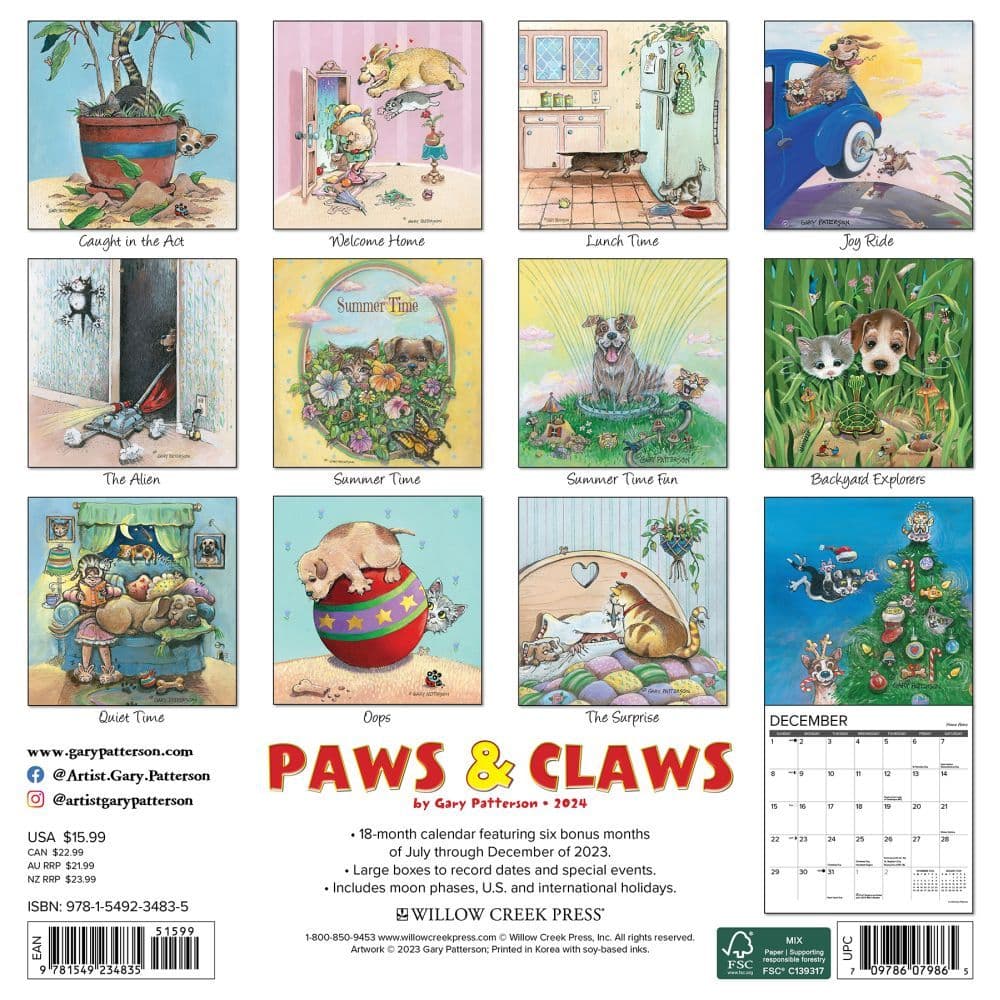 Paws and Claws Patterson 2024 Wall Calendar - Calendars.com