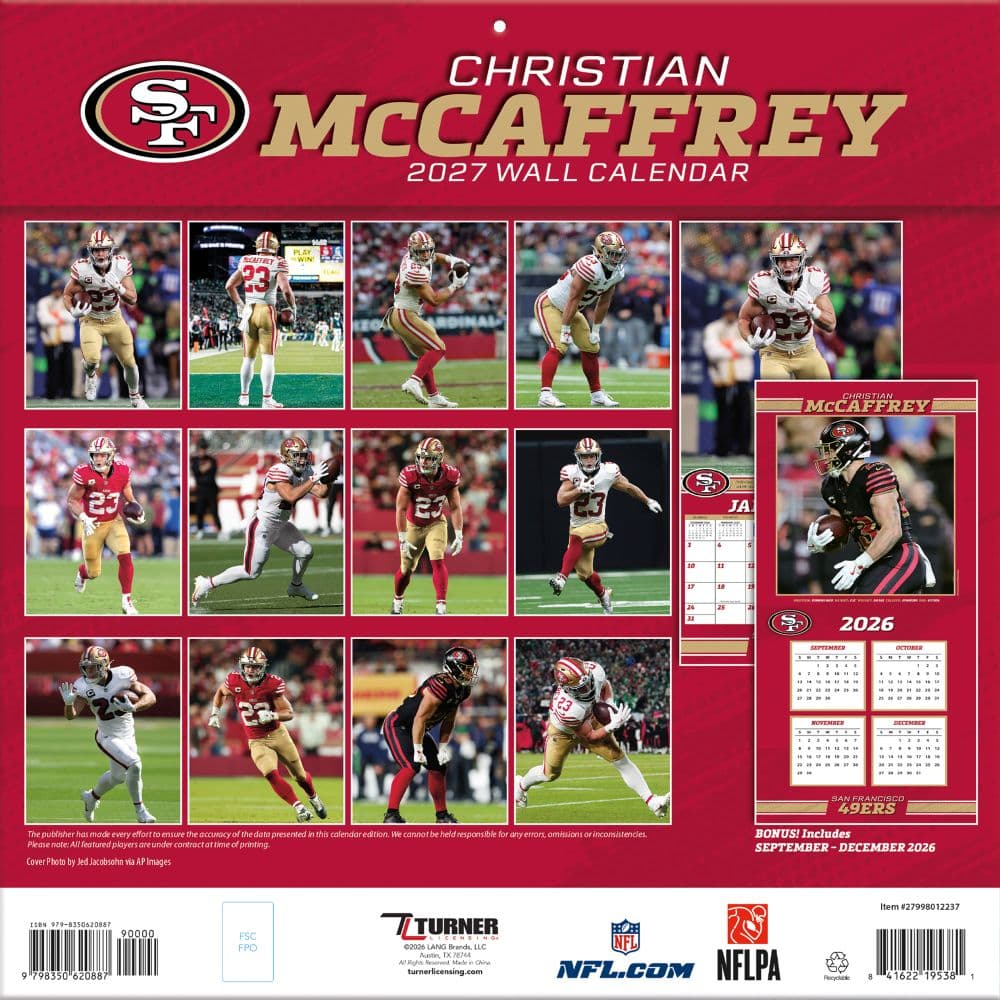NFL San Francisco 49ers Christian McCaffrey 2027 Wall Calendar First Alternate image