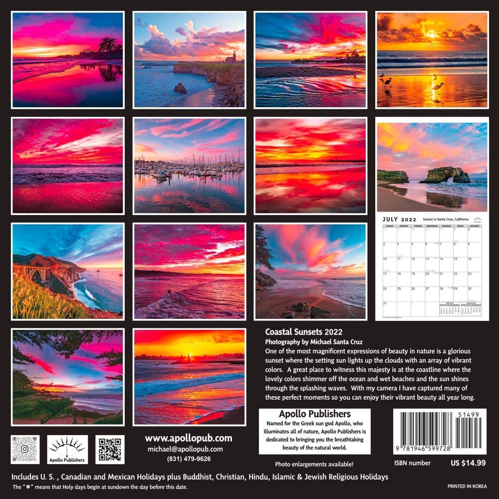 Coastal Sunsets 2022 Wall Calendar - Calendars.com