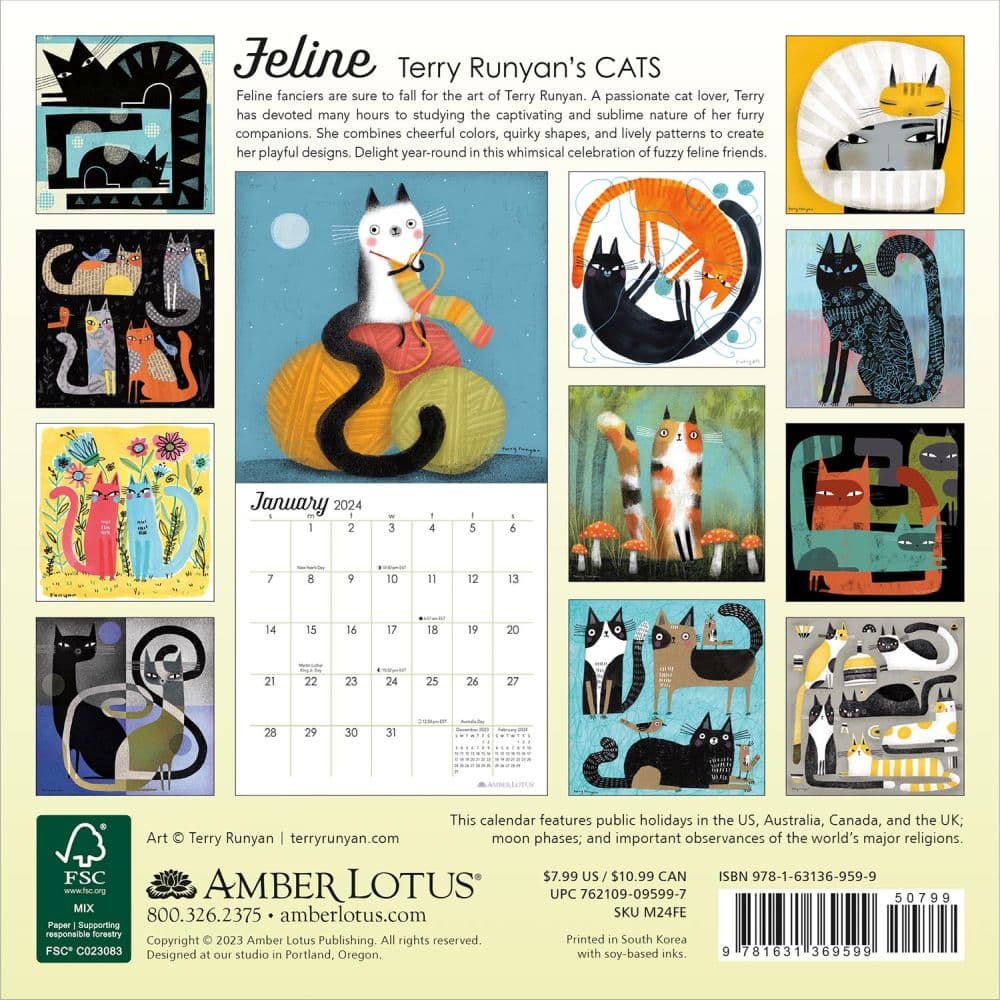 Feline Runyan Art 2024 Mini Wall Calendar