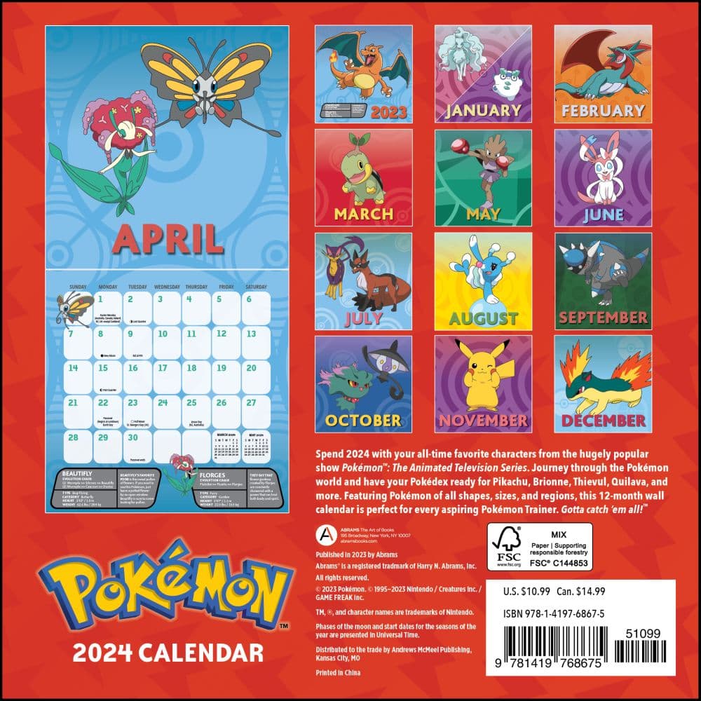 Pokemon 2024 Mini Wall Calendar First Alternate Image width=&quot;1000&quot; height=&quot;1000&quot;