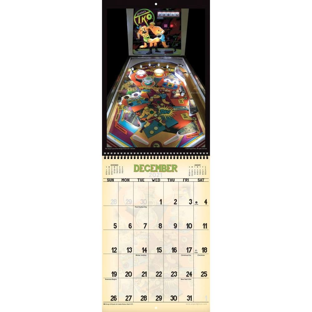 Asgard Press 2022 Vintage Pinball Wall Calendar 9"x26" open 