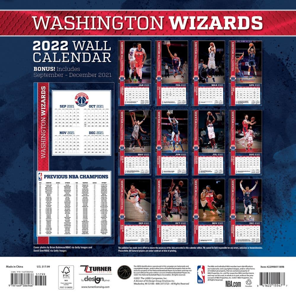 Wizards 2022 Schedule Nba Washington Wizards 2022 Wall Calendar - Calendars.com