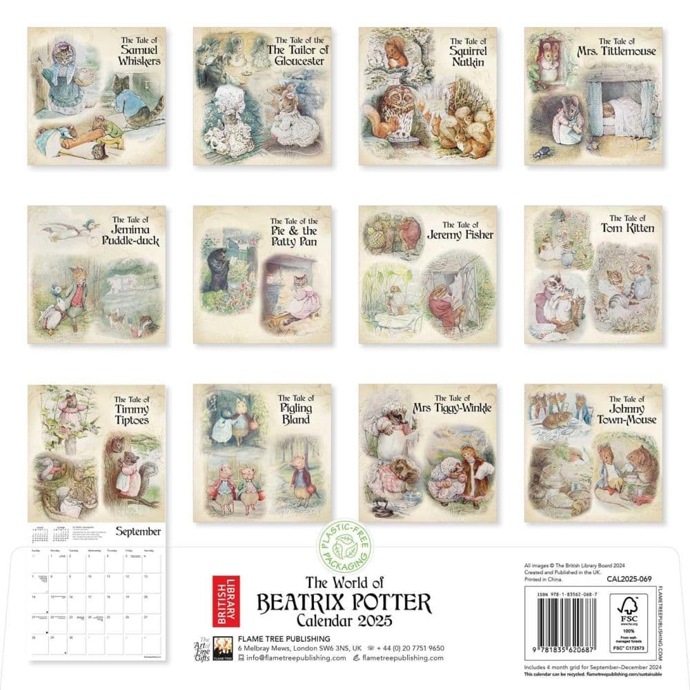 Beatrix Potter Library 2025 Wall Calendar Back Cover