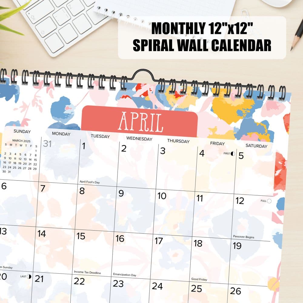 Meadow Flowers Spiral Art 2025 Wall Calendar