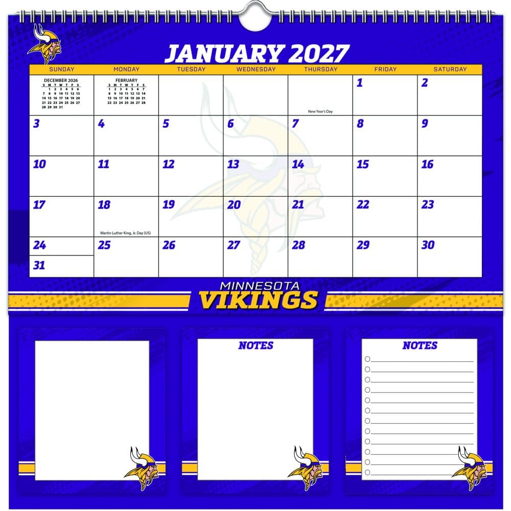image NFL Minnesota Vikings 2027 Memomate Spiral Wall Calendar Main Product Image