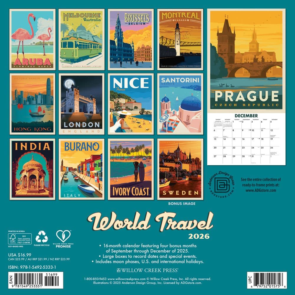 World Travel Classic Travel Posters 2026 Wall Calendar First Alternate Image