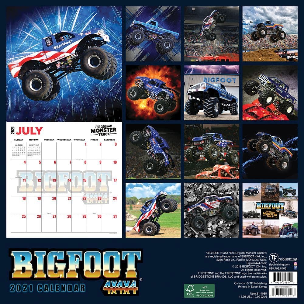 Calendrier Monster Jam 2023 Big Foot Original Monster Truck 2021 Wall Calendar - Calendars.com