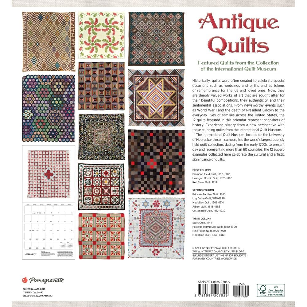 Quilts Antique 2024 Wall Calendar_ALT1