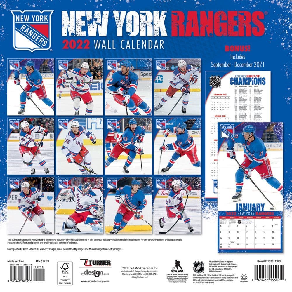 New York Rangers 2022 Wall Calendar Calendars Com