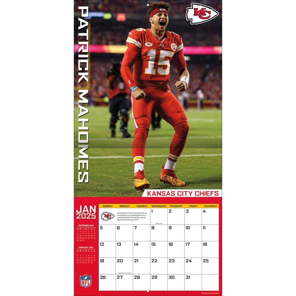 NFL Patrick Mahomes 2025 Wall Calendar Third Alternate Image width="1000" height="1000"