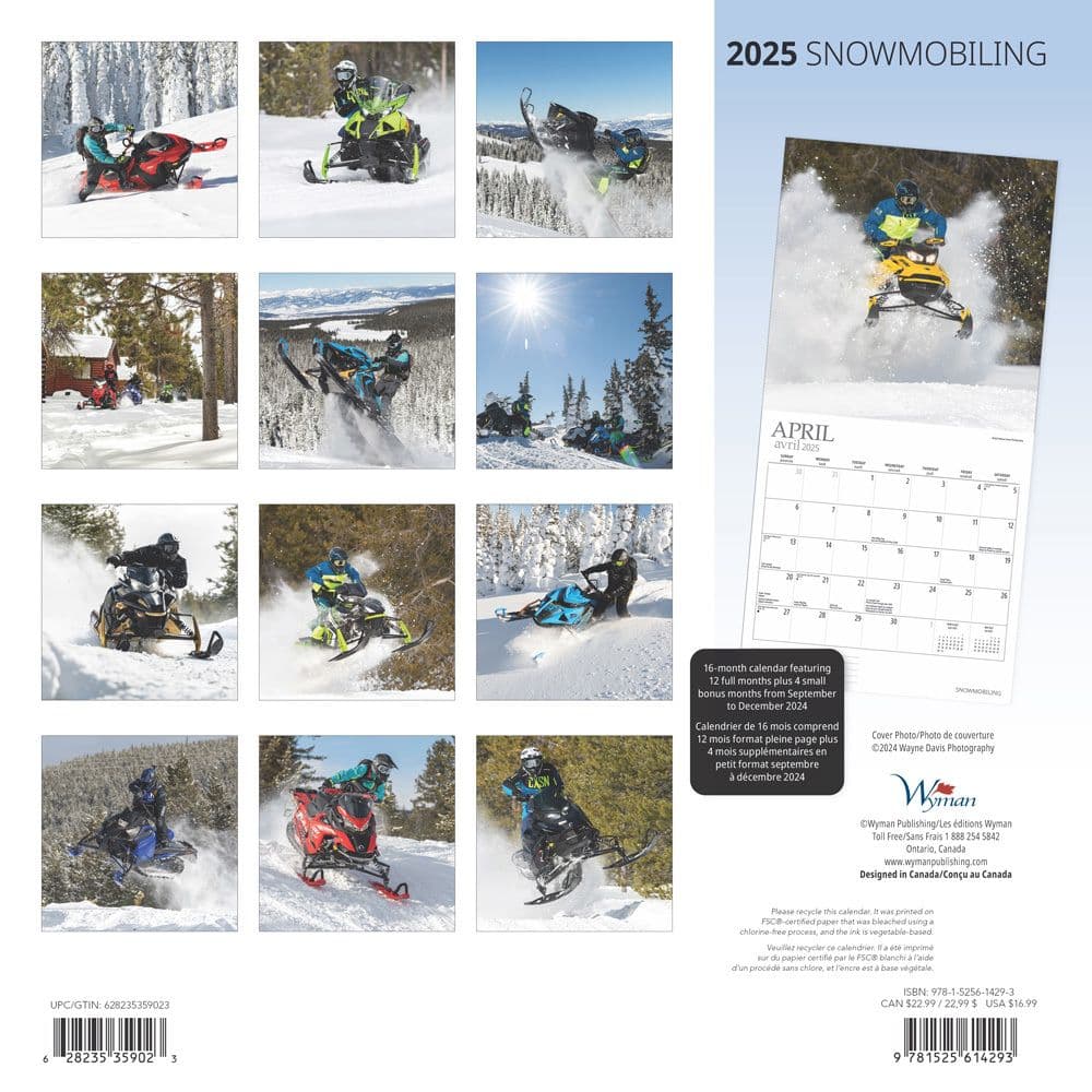 Snowmobiling 2025 Wall Calendar back cover