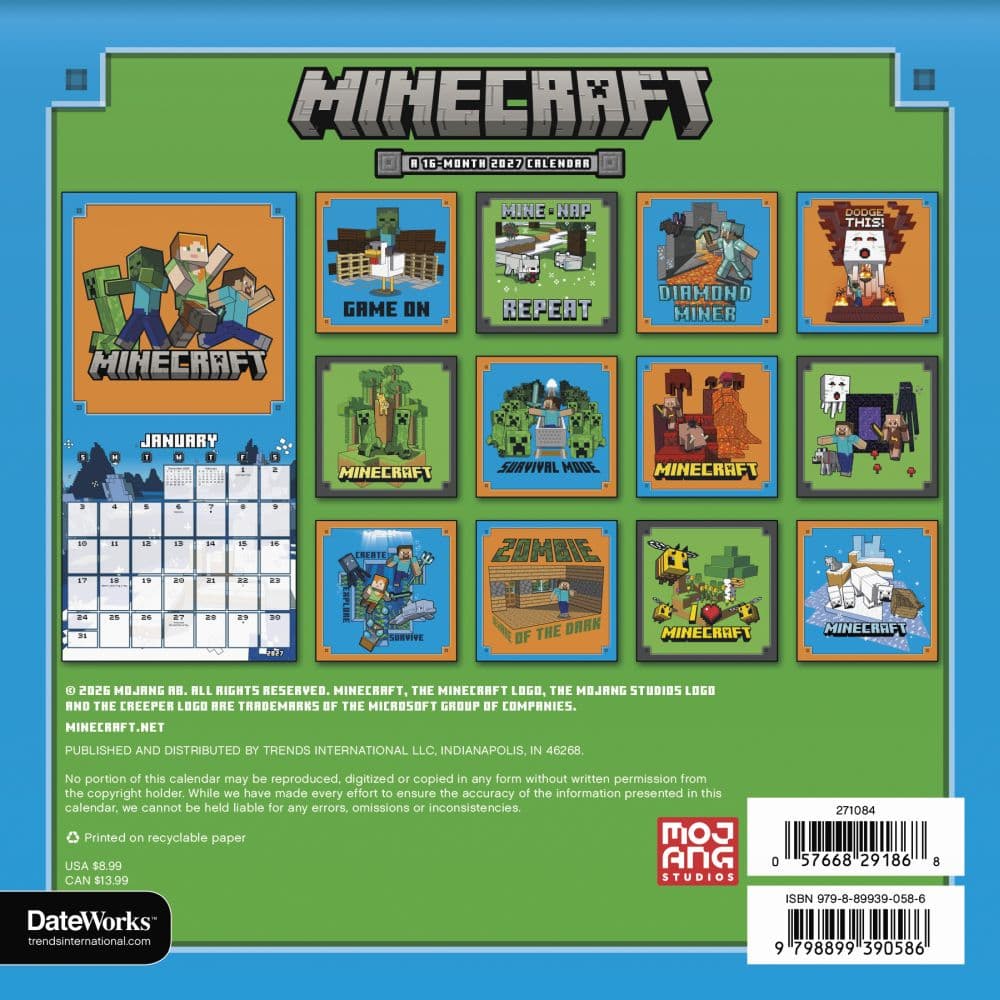 Minecraft 2027 Mini Wall Calendar First Alternate Image