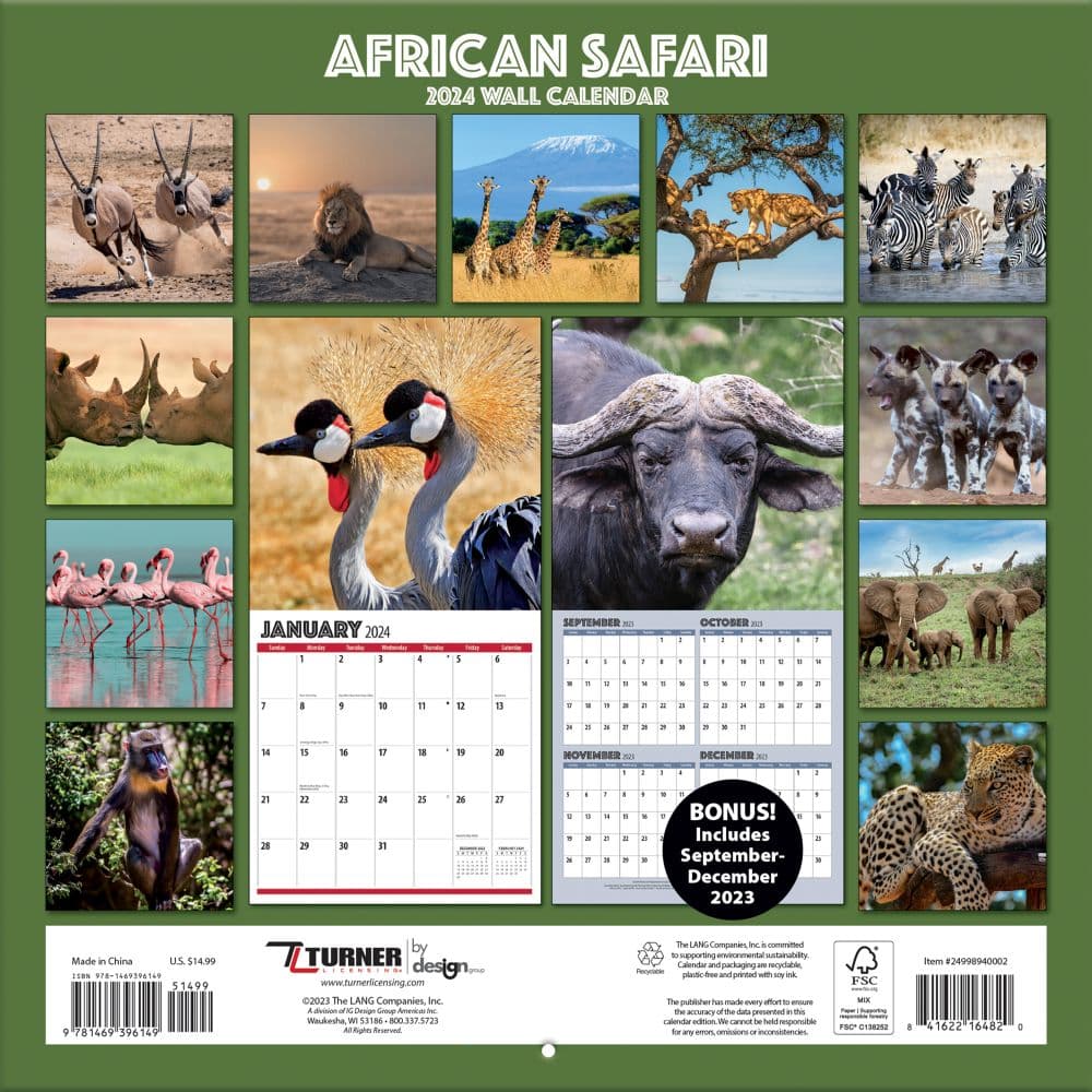 African Safari 2024 Wall Calendar